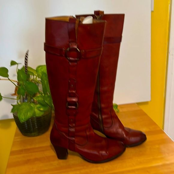 Frye Shoes - Frye Brown Paige Loop Leather Riding Boots Size 8